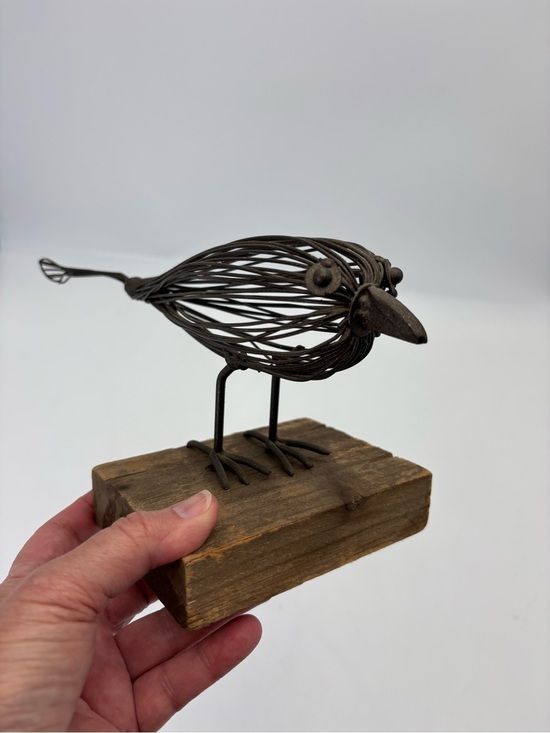 Other - Rustic Handcrafted Metal Wire Bird Figurine on Wooden Base